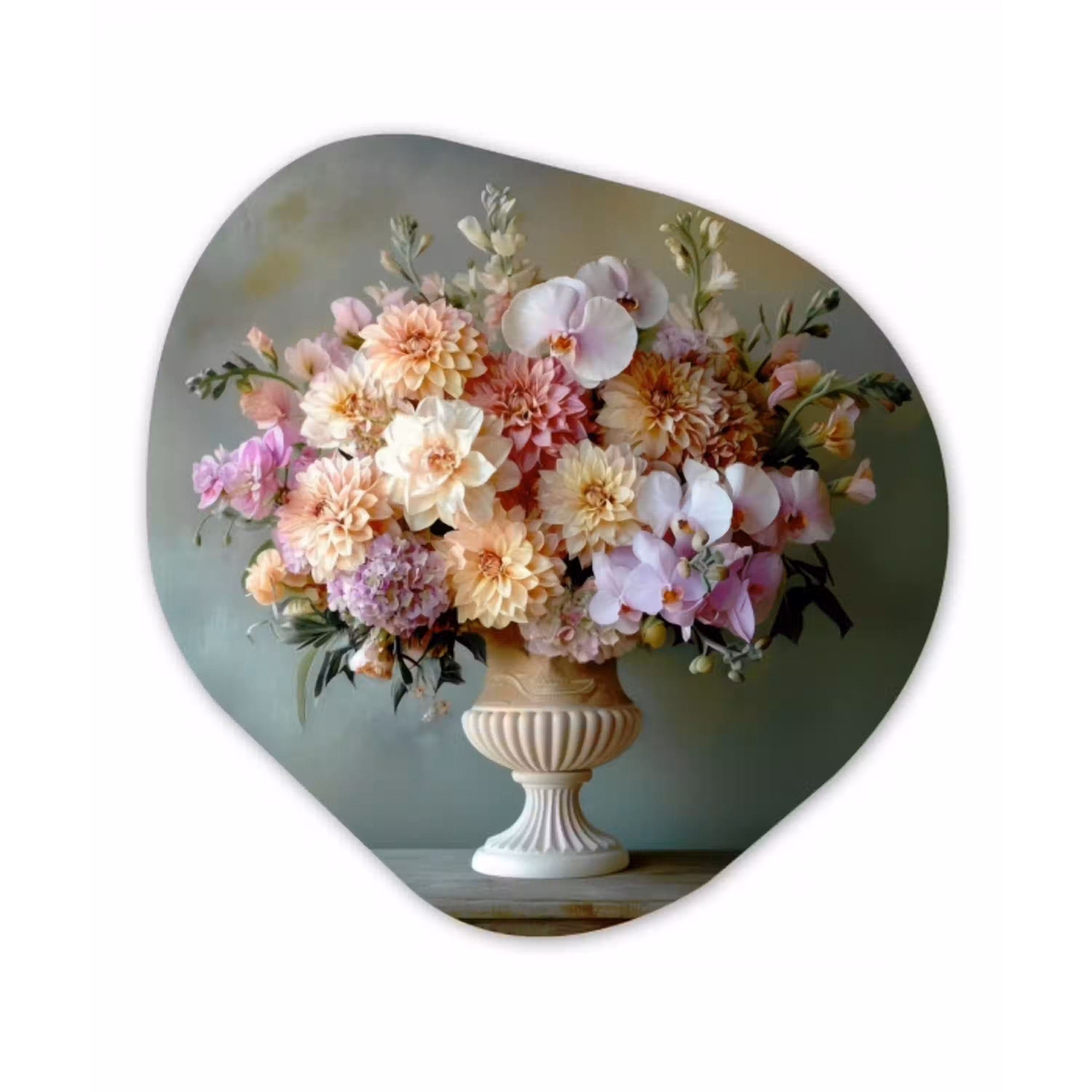 Orchidee - Boeket - Vaas - Bloemen Wandcirkel Organisch Forex 3mm klein -3d