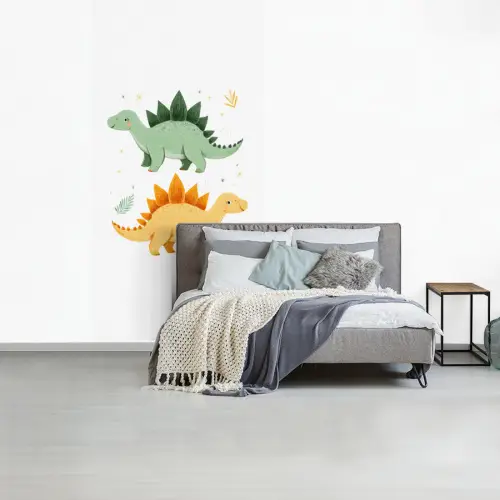 Sterren - Stegosaurussen - Blaadjes - Groen fotobehang vinyl groot -slaapkamer