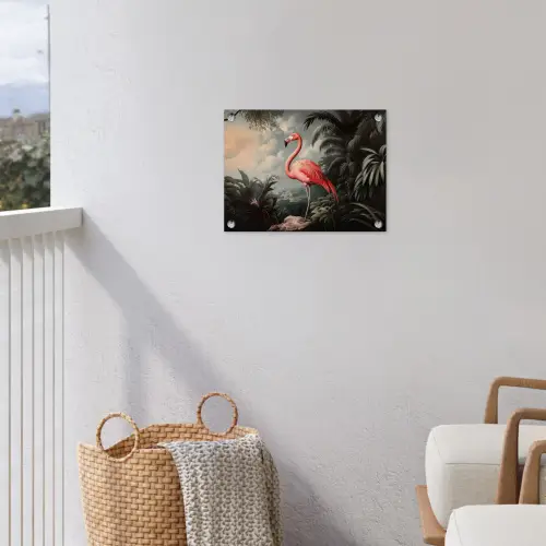 Tropisch - Flamingo - Roze - Bladeren tuinposter los doek klein -sfeer8