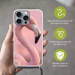 Flamingo - Portret - Roze Hoesje iPhone 16 Pro Max met koord klein -sfeer2_DE