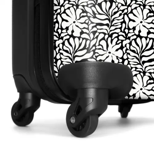 Bloemen en bladeren op zwarte achtergrond NBS - Handbagage koffer - Volwassenen Unisex middel -wiel