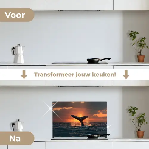 Walvis staart - Water - Zonsondergang keuken achterwand spatscherm klein -voor_na_NL
