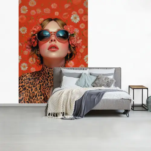 Vrouw - Kleurrijk - Dierenprint - Bloemen fotobehang vinyl groot -slaapkamer