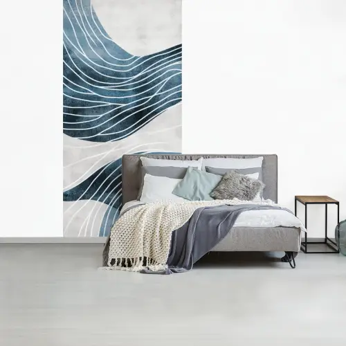 Lijnen - Golven - Abstract - Blauw fotobehang vinyl groot -slaapkamer