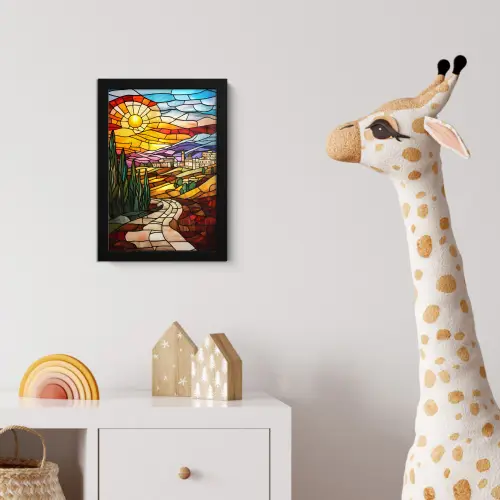 Mozaïek - Zon - Landschap - Dorp fotolijst zwart zonder passe partout klein -usfeer4_kinderkamer