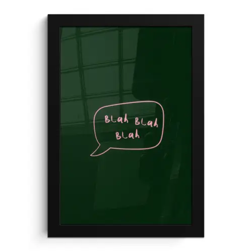 Tekstwolkje - Donkergroen - BLAH BLAH BLAH fotolijst zwart zonder passe partout klein -3d