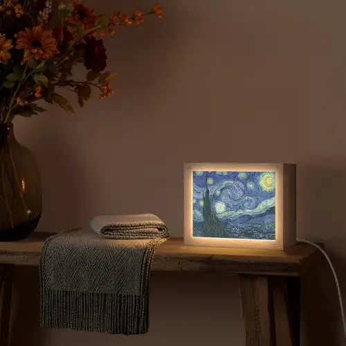 Sterrennacht - Schilderij - Oude meesters - Vincent van Gogh Light Box met kabel (Tafellamp) klein -sfeer4