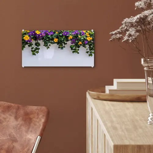 Bloemen - Muur - Geel - Paars plexiglas 5mm klein -sfeer5