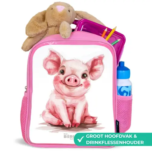 Roze baby varken Kinderrugzak - Roze middel -inhoud_NL