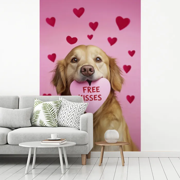 Hond - Kiss- Valentijn - Hartjes fotobehang vinyl groot -woonkamer