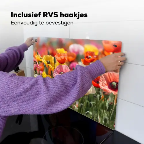 Bloemenveld - Klaprozen - Kleurrijk Inductie beschemer met haakjes klein -ky-ophangen-nl