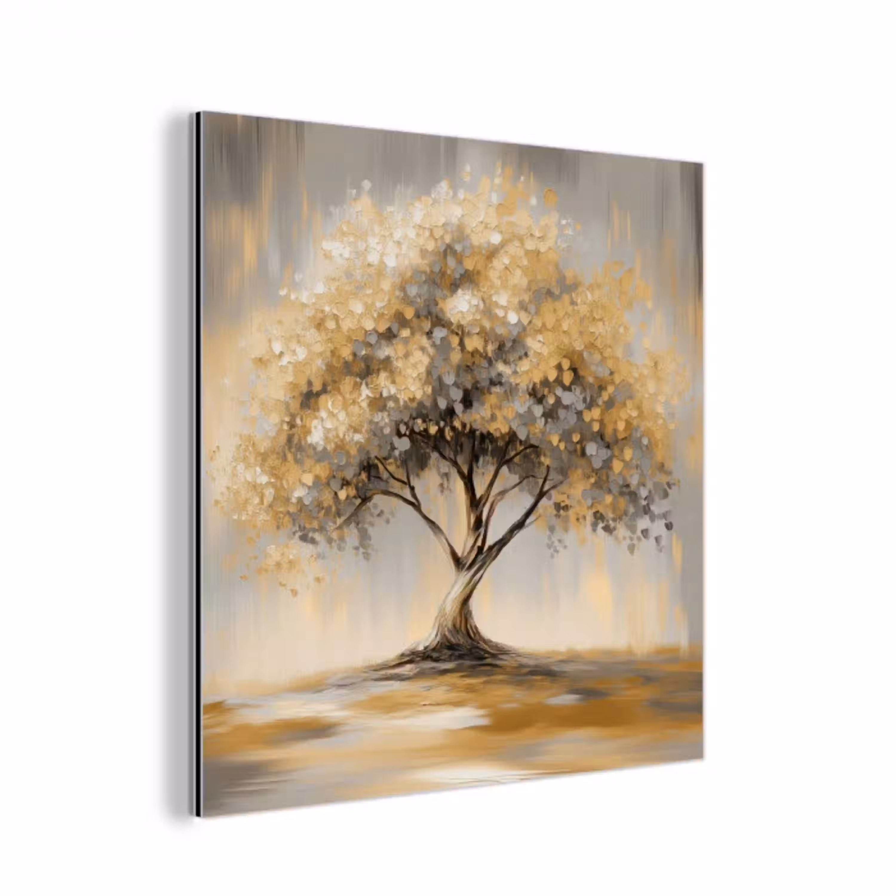 Schilderij - Boom - Abstract - Bladeren aluminium wit klein -3d