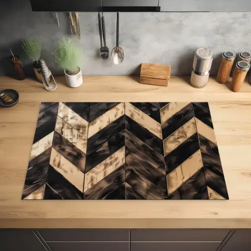 Geometrisch Houtmozaïek Inductie beschermer vinyl 3mm klein -sfeer5