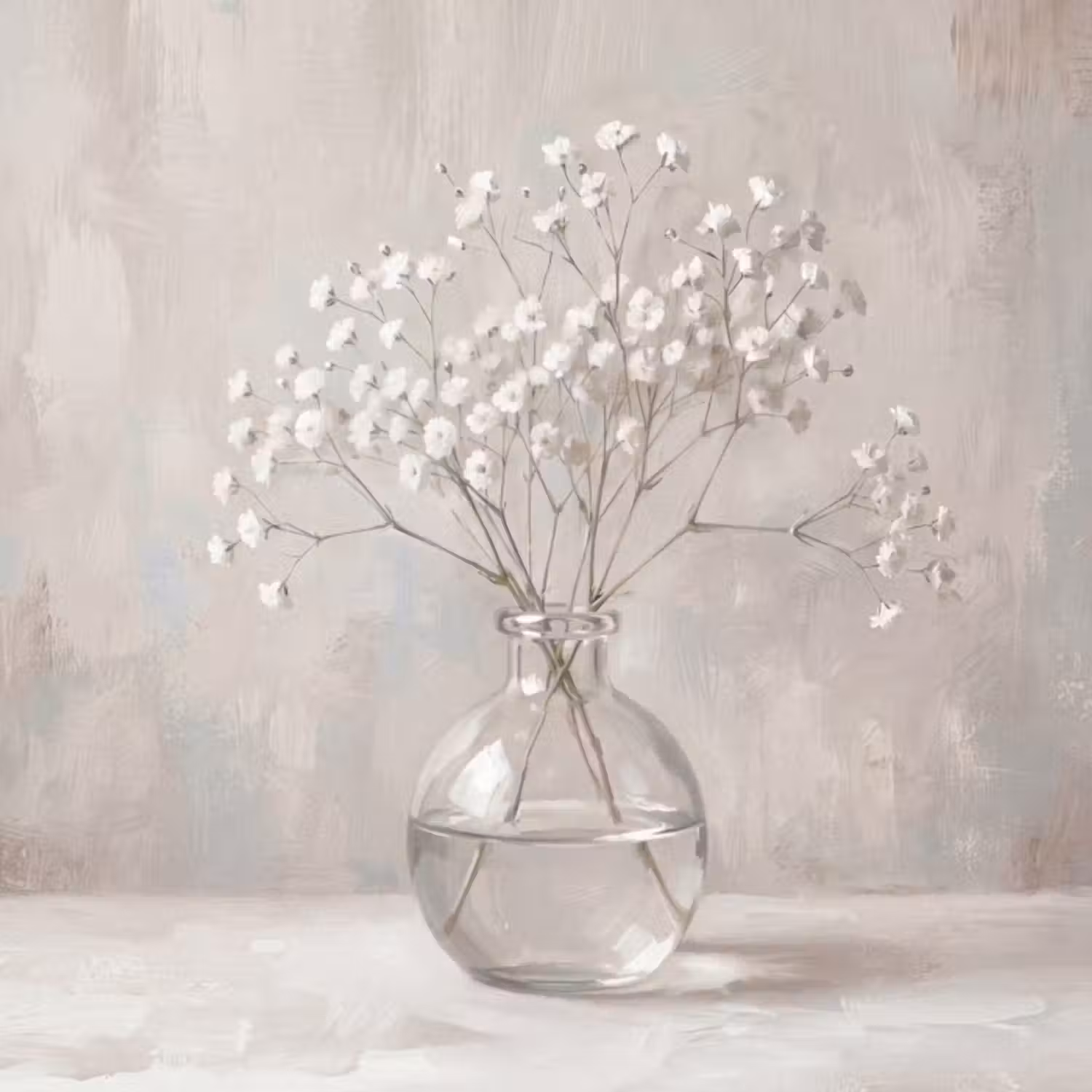 Tapete - Gipskraut - Vase - Weiß