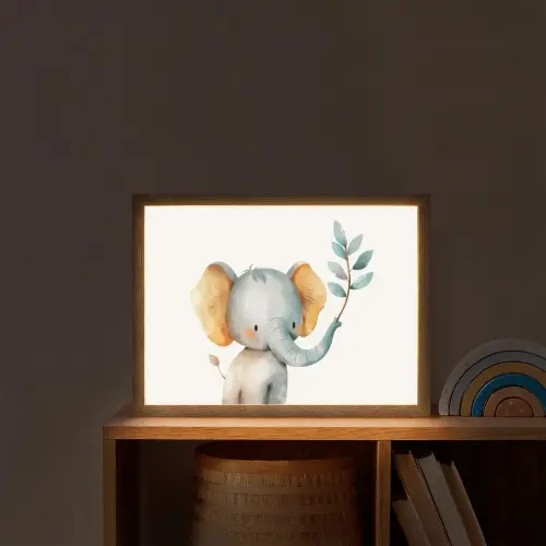 Olifant - Dier - Pastel kleuren Light Box met batterij (Wandlamp kind) middel -sfeer1_kind
