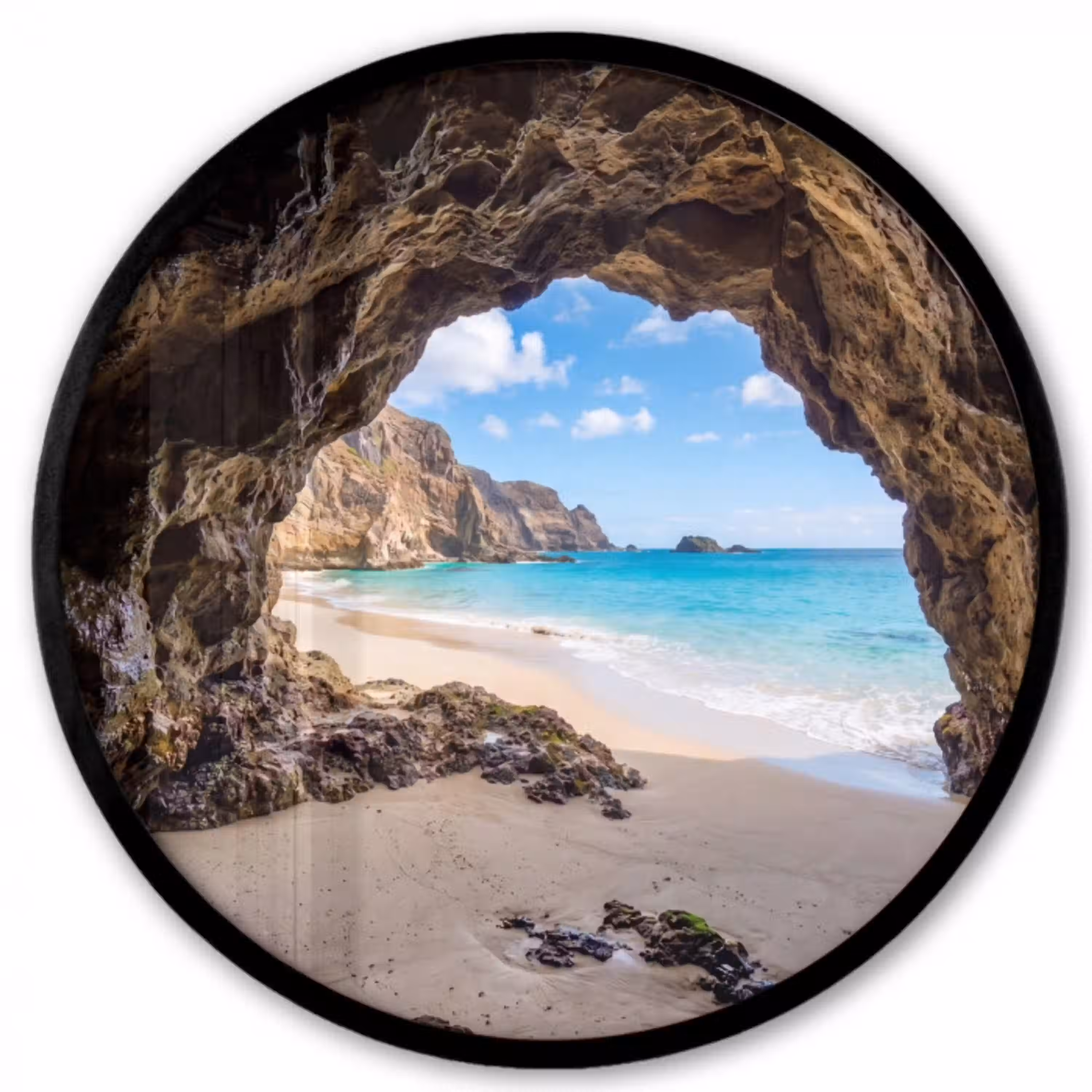 Grot - Strand - Zee - Blauw Fotolijst rond zonder passe partout klein -3d