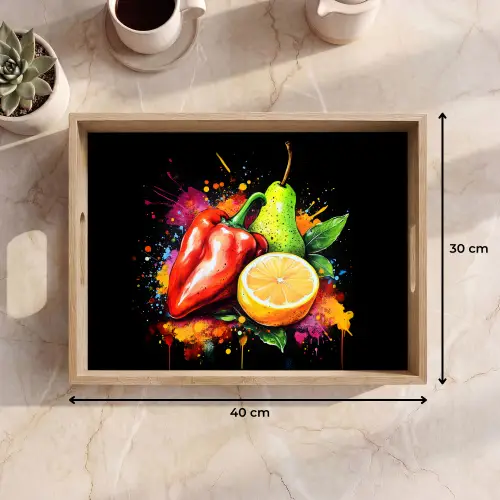Paprika - Peer - Citroen - Graffiti - Verf - Abstract Dienblad Rechthoek middel -USP_Formaat
