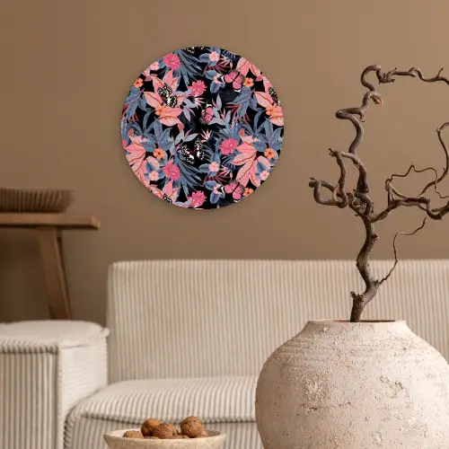 Zomer - Vlinder - Zwart - Roze Wandcirkel plexiglas klein 852 -sfeer1