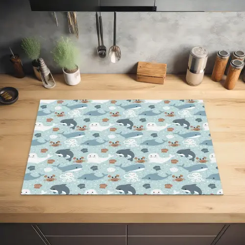 Oceaan - Walvis - Zeehond - Krab Inductie beschermer vinyl 3mm klein 276 -sfeer5