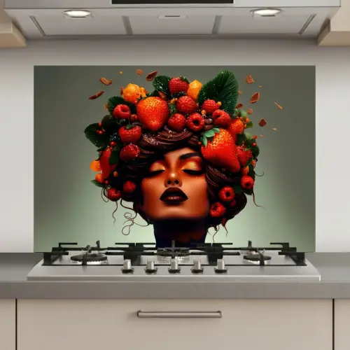 Vrouw - Chocolade - Frambozen - Aardbeien - Koekjes keuken achterwand spatscherm klein -3d_website