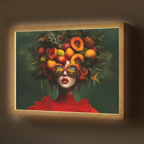 Vrouw - Vruchten - Papaja - Ananas Light Box met batterij (Wandlamp) middel -z3d_website