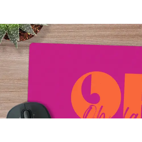 Oh la la - Roze - Oranje - Gestapelde letters muismat rubber klein -closeup