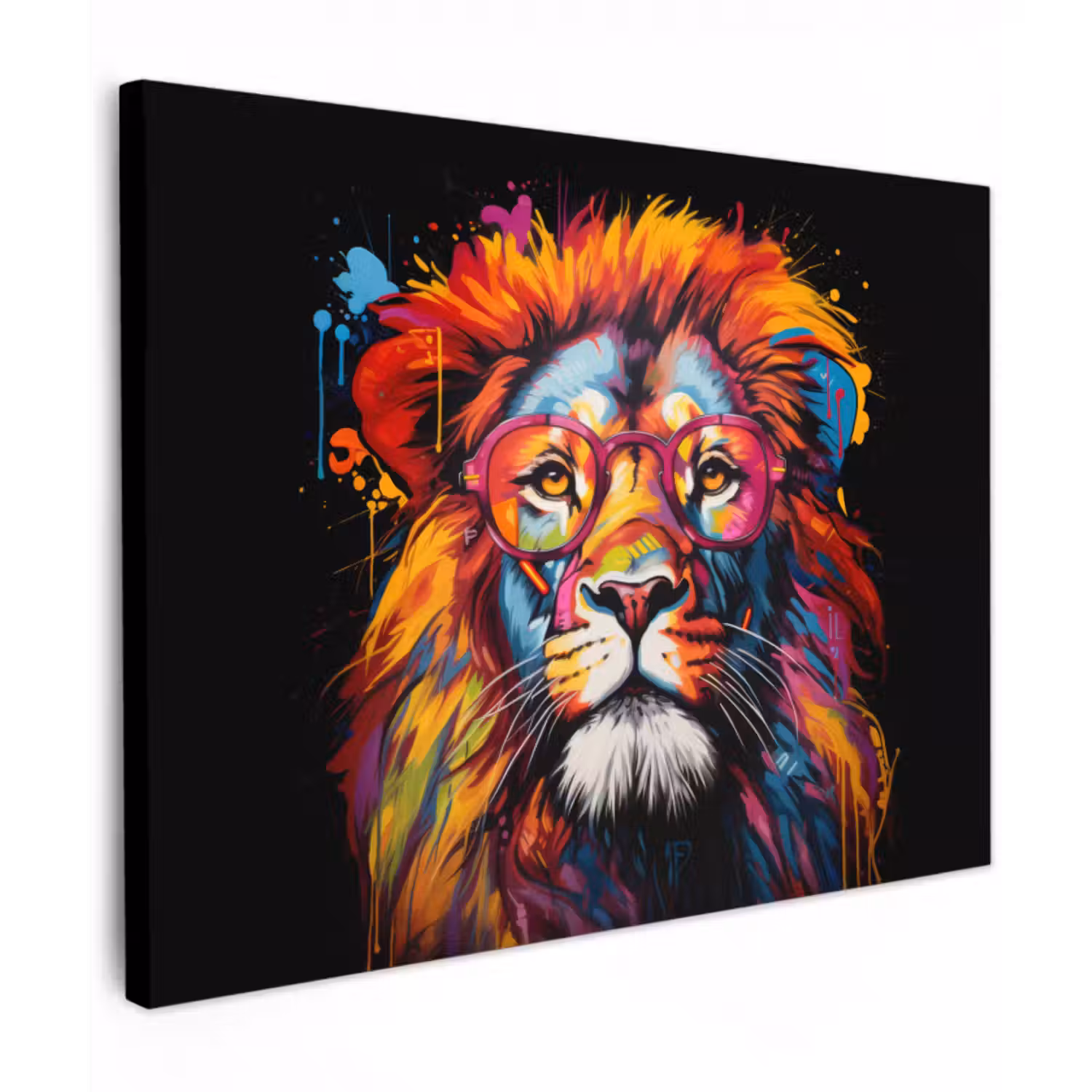 Leinwandbild - Graffiti - Löwe - Brille - Schwarz