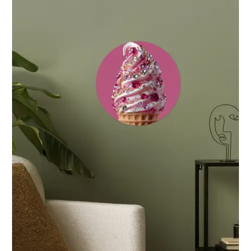 Softijs - Edelstenen - Roze - Hoorntje Wandcirkel behangsticker klein -sfeer2