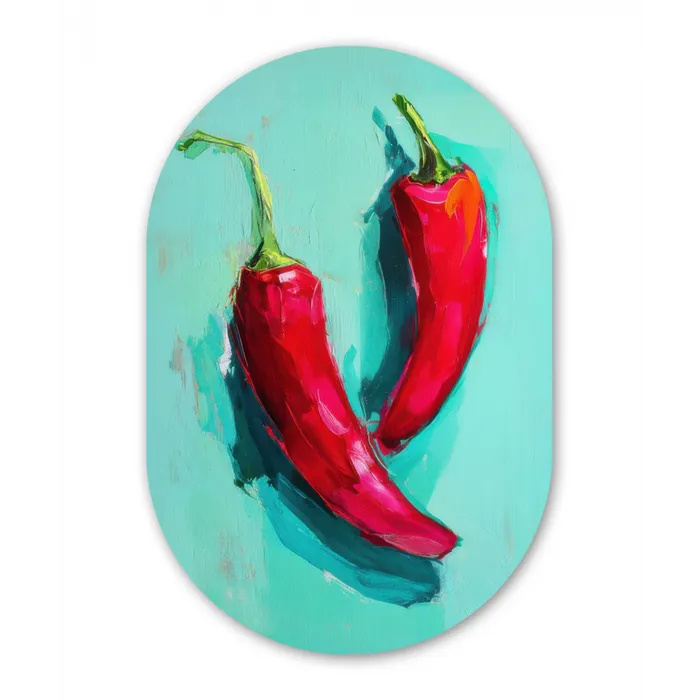 Chilipepers - Geverfd - Rood Wandcirkel Ovaal Glas middel -3d