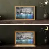 New York - Skyline - Stad - Blauw Light Box met kabel (Tafellamp) klein -sfeer3