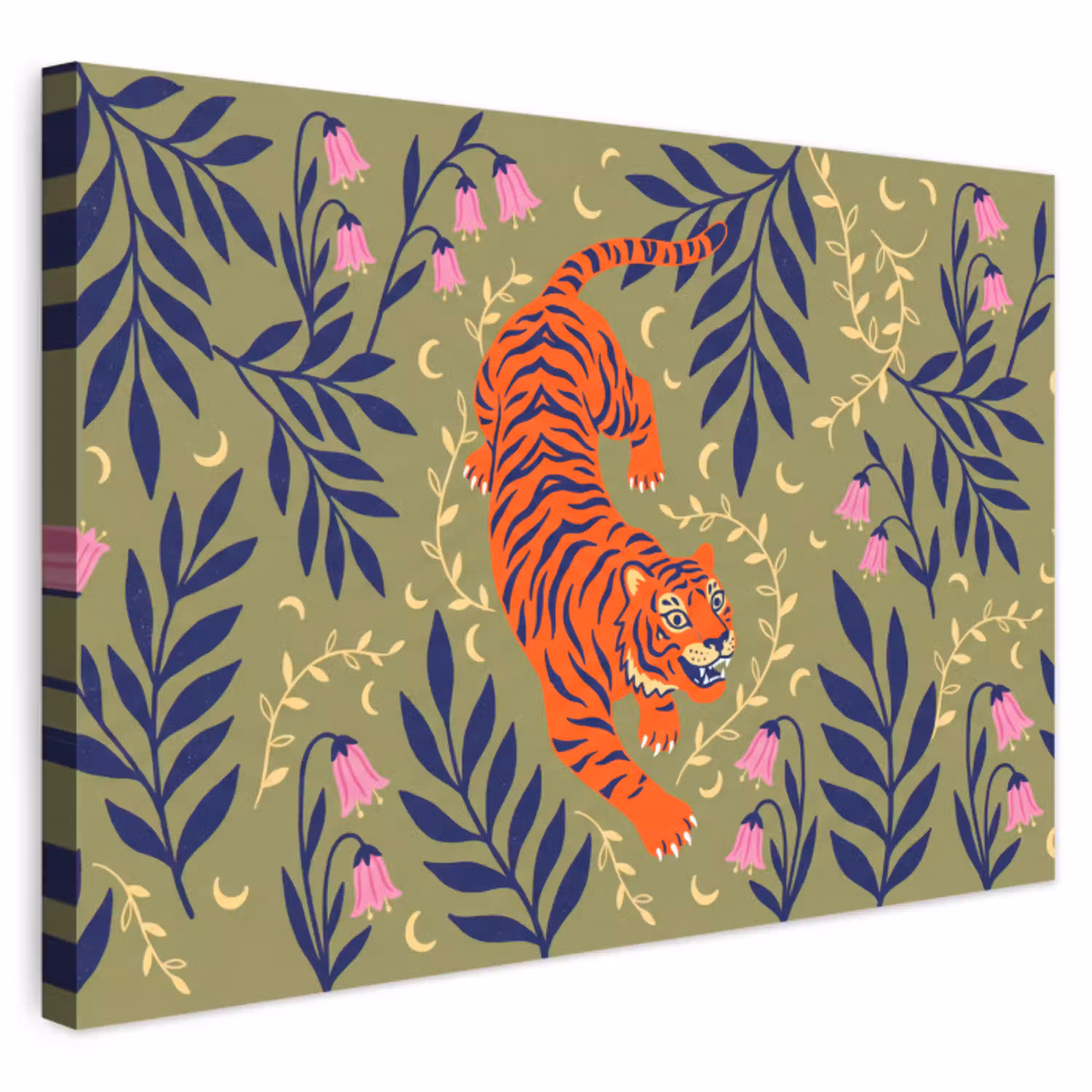 Tijger - Bladeren - Dieren - Illustratie - Oranje Tuinposter op houten frame 2 cm dik klein -3d