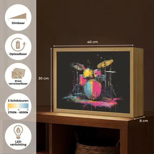 Drumstel - Kleurrijk - Verf - Levendig Light Box met batterij (Wandlamp) middel -USP_websiteoverzichtNL