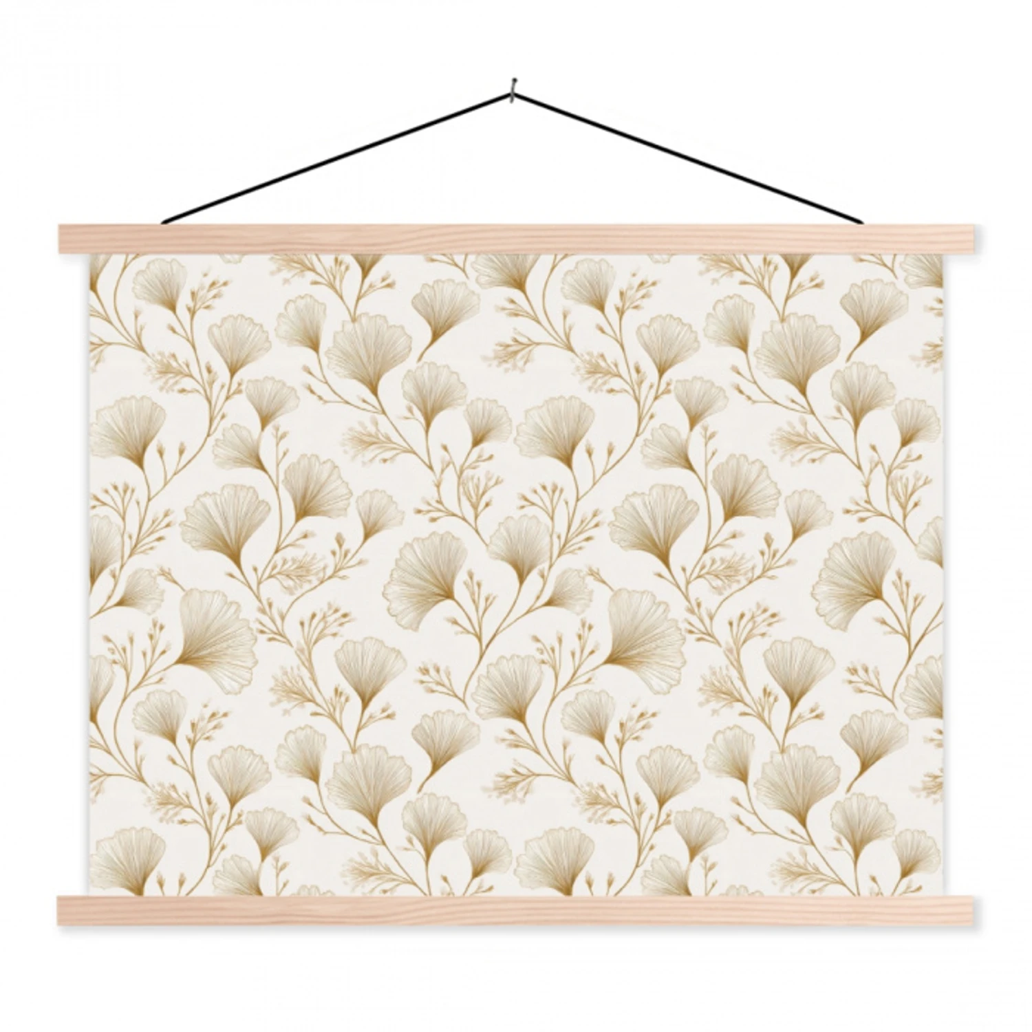 Ginkgo - Takken - Goud textielposter latten blank klein 122 -3d
