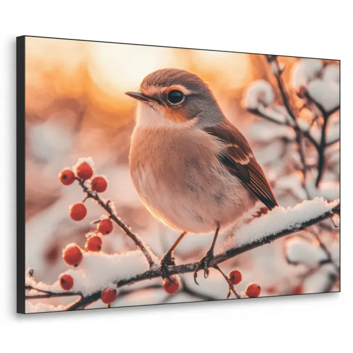 Vogel - Tak - Winter - Dieren - Sneeuw Textielframe zwart klein -3d
