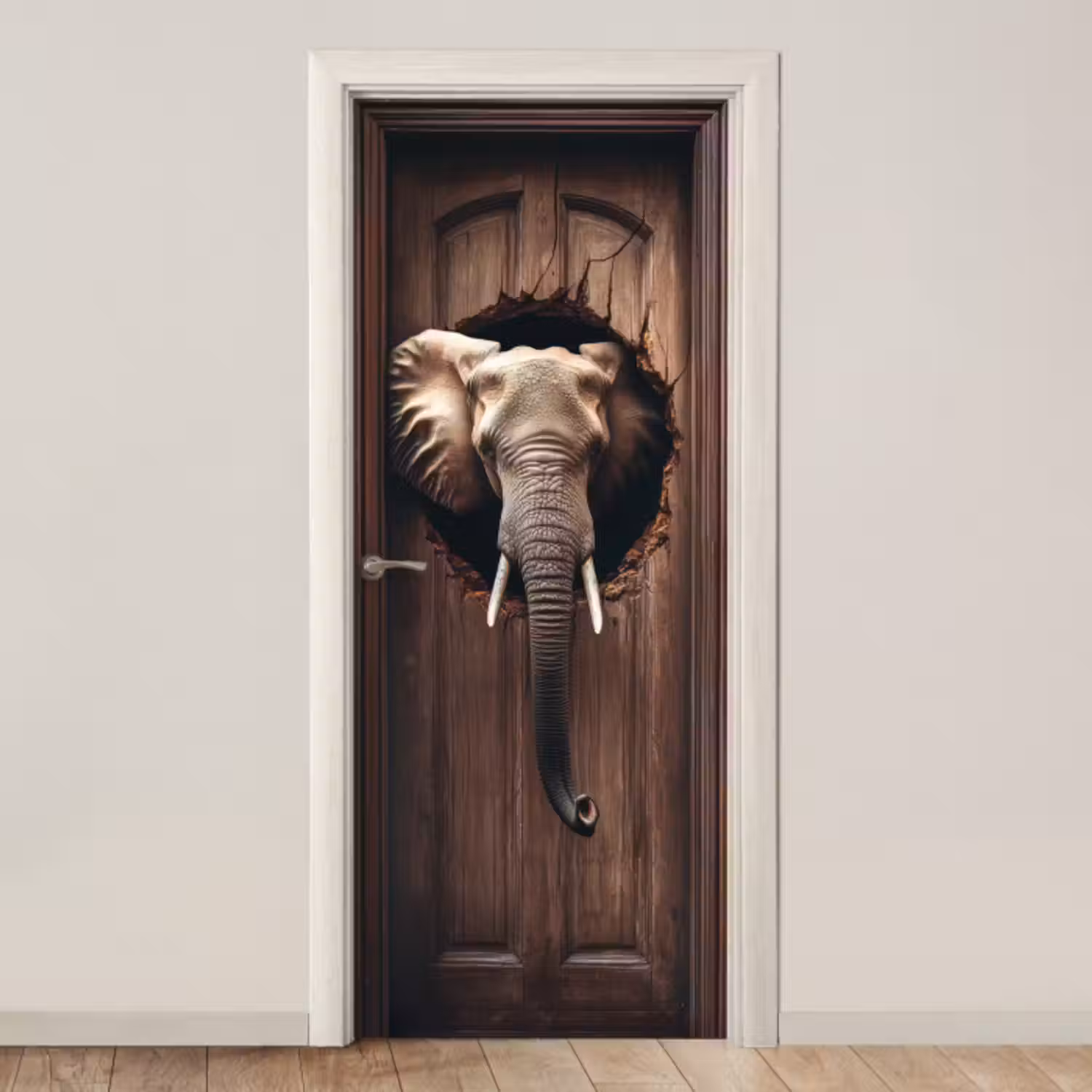 Deursticker - Olifant - Doorkijk - Deur - Houtlook