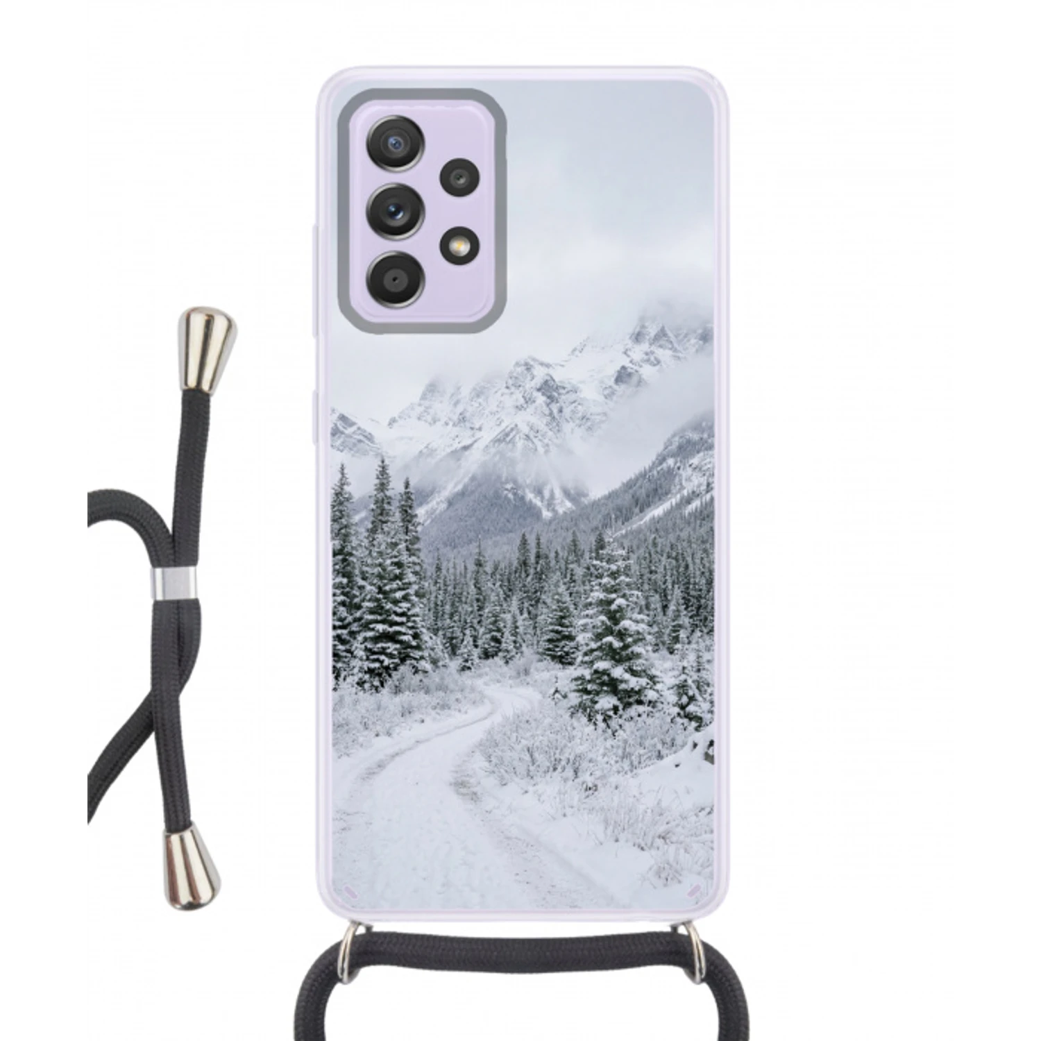 Weg - Bergen - Sneeuw - Naaldbos - Avontuurlijk Hoesje Samsung Galaxy A52 5G met koord klein -3d