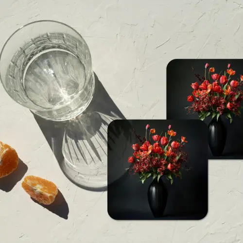 Boeket - Tulpen - Vaas - Rood onderzetter kurk middel -sfeer4