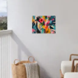 Schilderij - Abstract - Bloemen - Roze tuinposter los doek klein -sfeer8