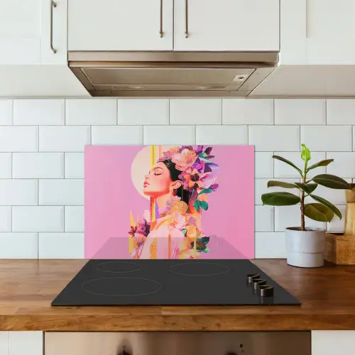 Vrouw - Bloemen - Paars - Abstract keuken achterwand spatscherm klein -sfeer2
