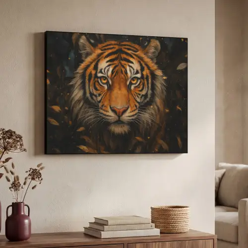 Bladeren - Tijger - Oranje Textielframe zwart klein -sfeer3