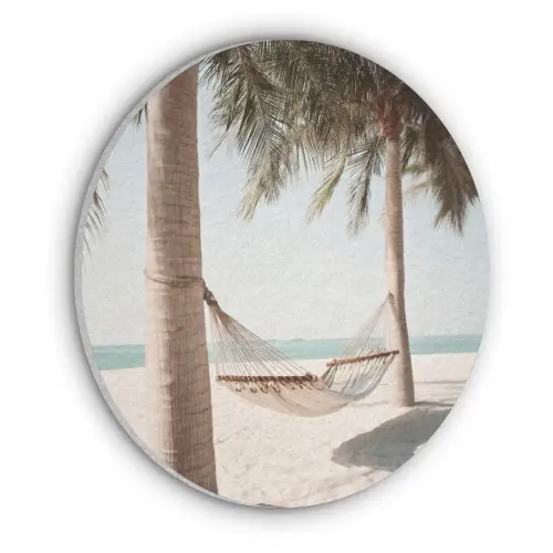 Hangmat - Palmbomen - Strand - Zee Akoestische PET Vilt - Rond klein -3d