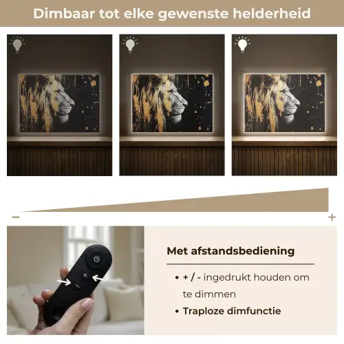 Portret - Leeuw - Abstract - Goud Light Box met batterij (Wandlamp) middel -USP_dimbaarNL
