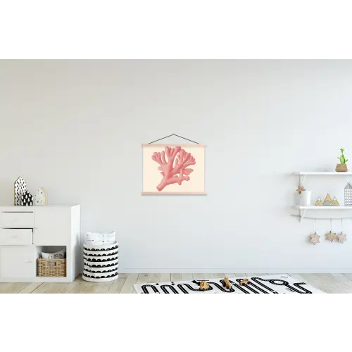 Koraal - Stipjes - Roze textielposter latten blank klein -kinderkamer