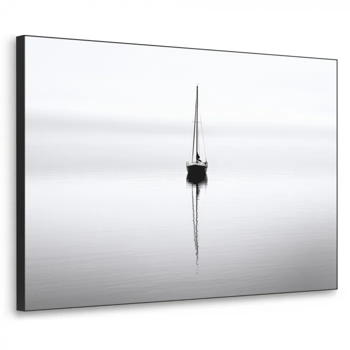 Zeilboot - Zwart - Water - Silhouet Textielframe zwart klein -3d