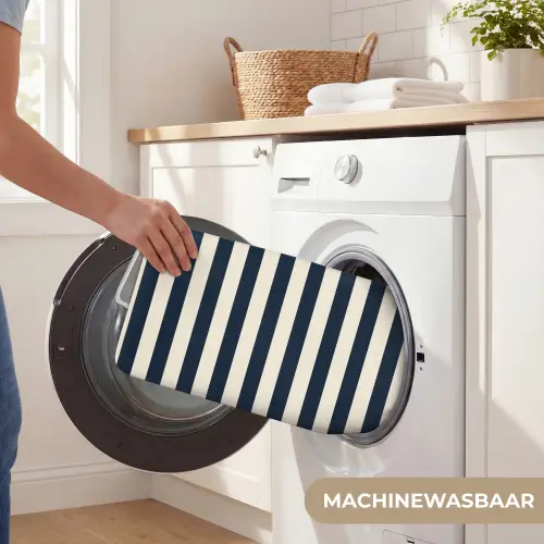 Verticale strepen - Blauw - Crème WCmat klein 1009 -USP_WasbaarNL