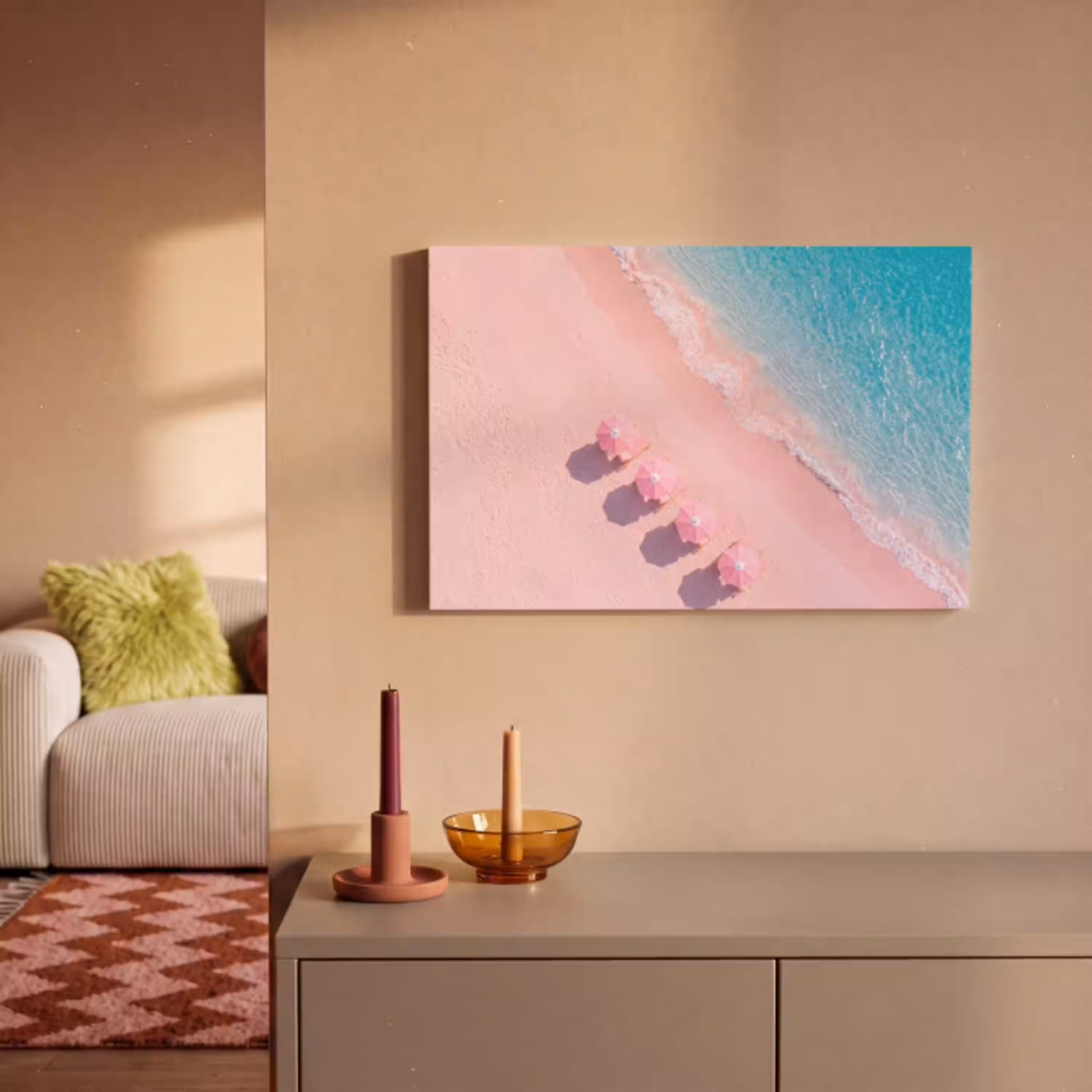 Strand - Roze zand - Zee - Zomer - Natuur canvas 2cm klein -sfeer1