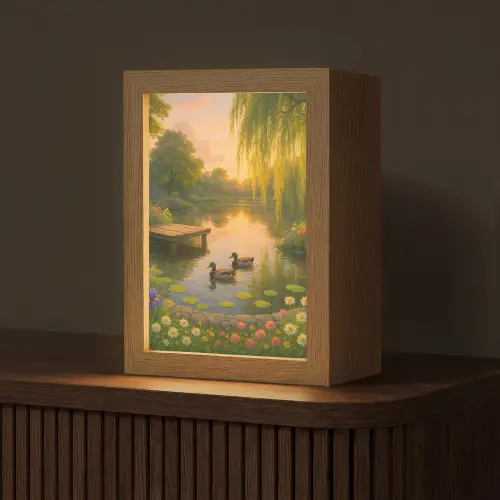 Eenden - Vijver - Bloemen Light Box met kabel (Tafellamp) klein -z3d_website