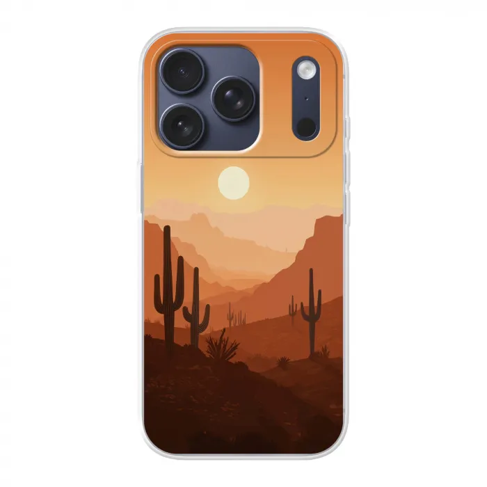Landschap - Woestijn - Cactussen - Zon Telefoonhoesje iPhone 17 Pro klein -3d