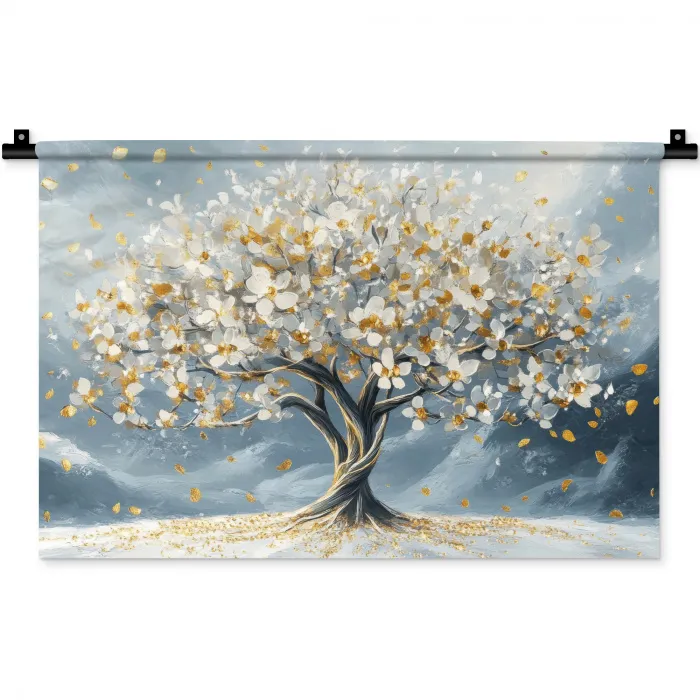 Boom - Winter - Levensboom - Modern - Goud Wandkleed katoen klein -zz3d