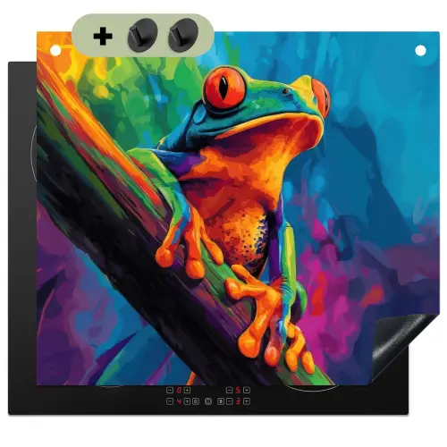 Kikker - Felgekleurd - Tak - Regenboog Inductie beschemer met haakjes middel -3d